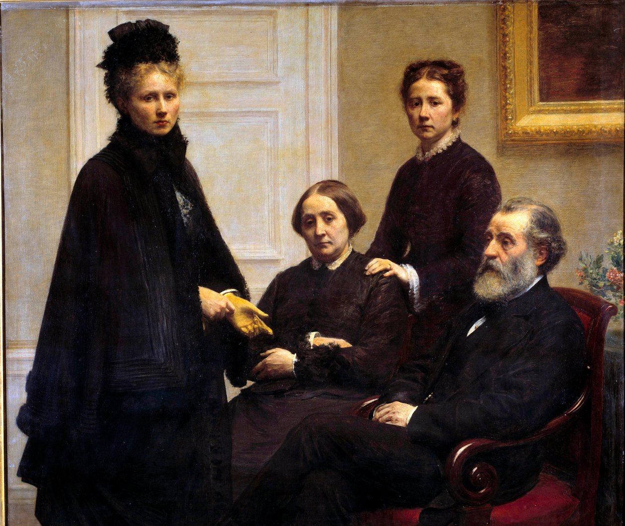 Dubourgien perhe herra ja rouva Dubourg ja heidän tyttärensä: Victoria, taiteilijan vaimo ja Charlotte edustettuina surussa. Henri Fantin Latourin maalaus (Fantin-Latour tekijältä Ignace Henri Jean Fantin Latour