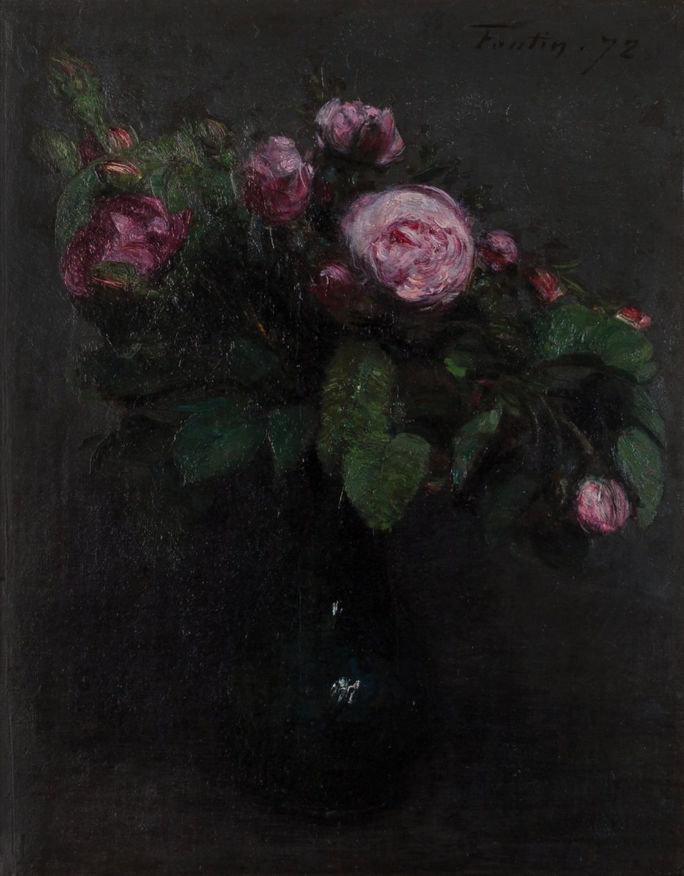 Maljakko ruusuilla 1872 (Öljy kankaalle) tekijältä Henri Fantin Latour