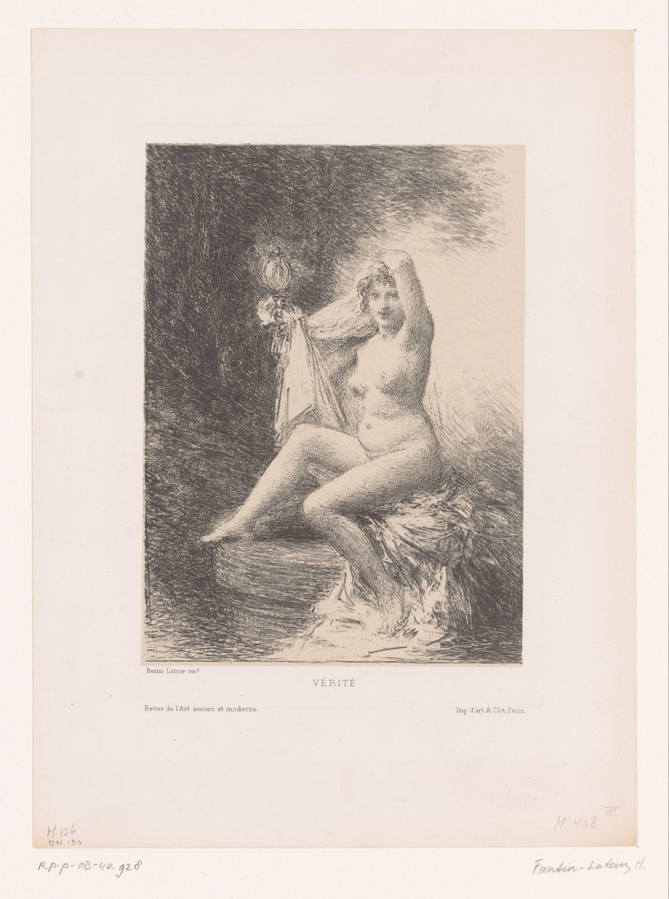 Totuus istuu kaivossa Verite (otsikko objektissa) tekijältä Ignace Henri Jean Fantin Latour