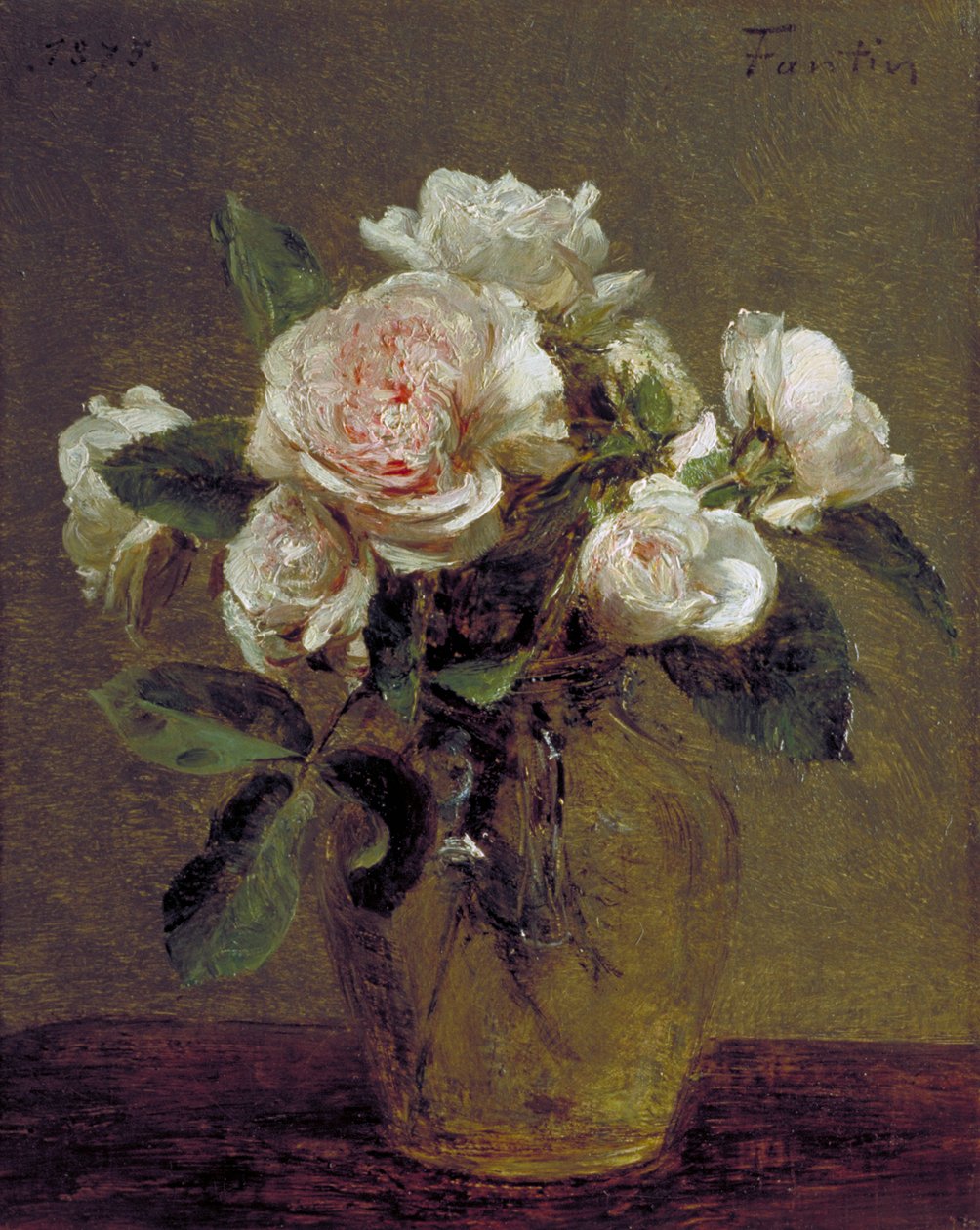 "Valkoisia ruusuja lasimaljakossa", 1875 tekijältä Ignace Henri Jean Fantin Latour