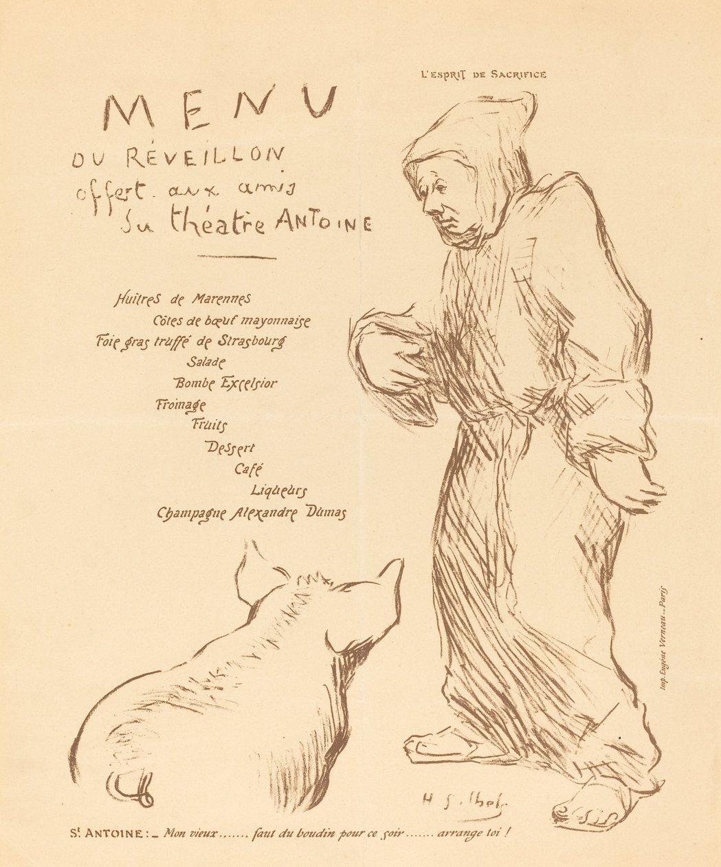 Uudenvuodenaaton menu tarjolla Antoine-teatterin ystäville tekijältä Henri Gabriel Ibels