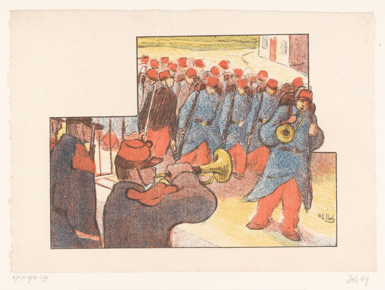 Sotilaallinen paraati Théâtre Libren esitykset (sarjan nimi) Les Programs du Théâtre Libre (sarjan nimi) tekijältä Henri Gabriel Ibels