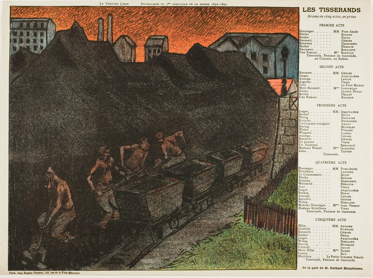 Seitsemäs esitys: Les Tisserands, Le Théatre Libre -teatterille. tekijältä Henri Gabriel Ibels