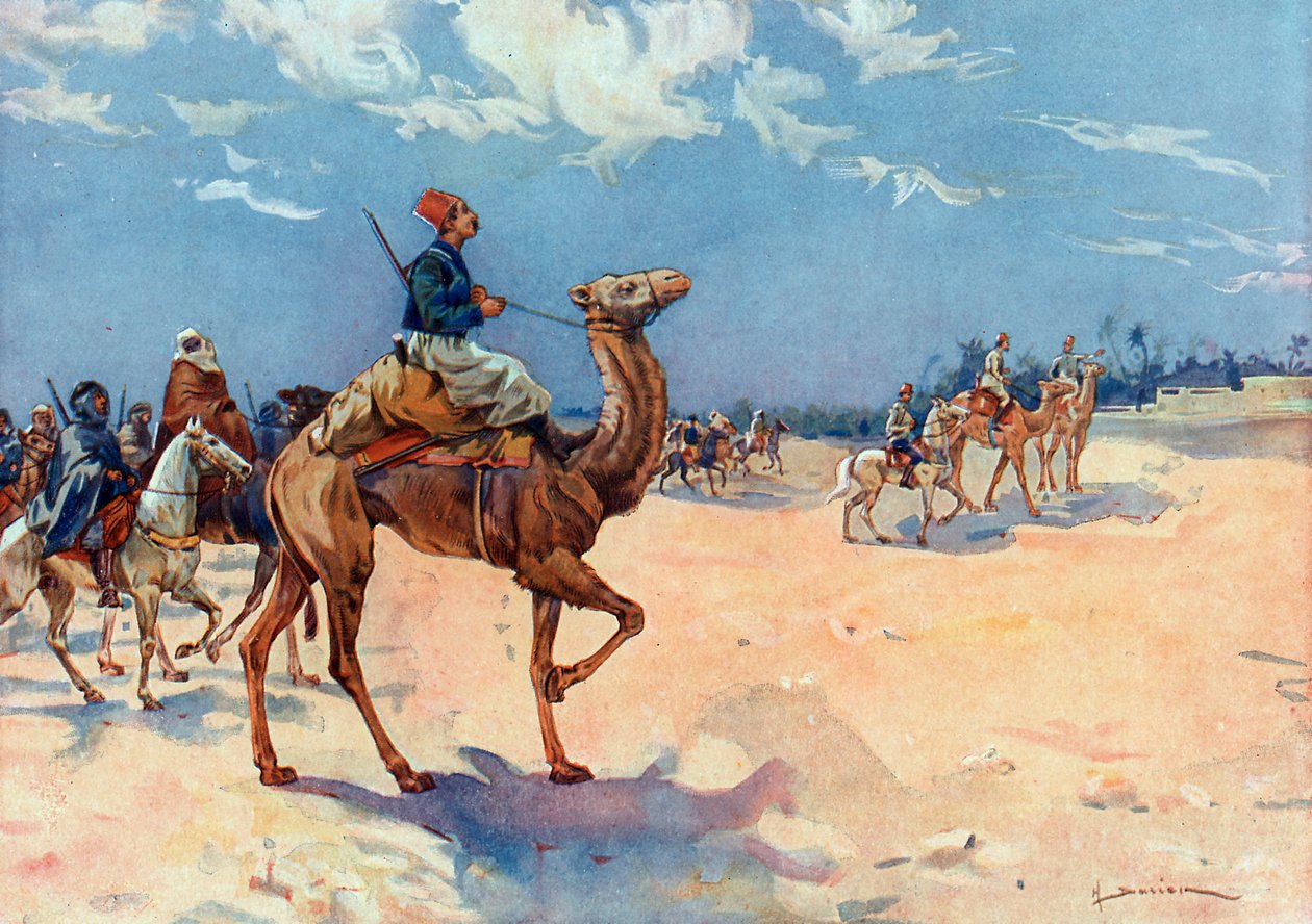 Saharan kampanjat (1882-1902) Eversti Eu:n algerialaiset kahakkaat In Salahin läheisyydessä Algerian Saharassa tekijältä Henri Gaston Darien