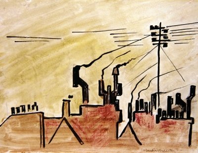 London Roof (muste ja värillinen liitu paperille) tekijältä Henri Gaudier Brzeska