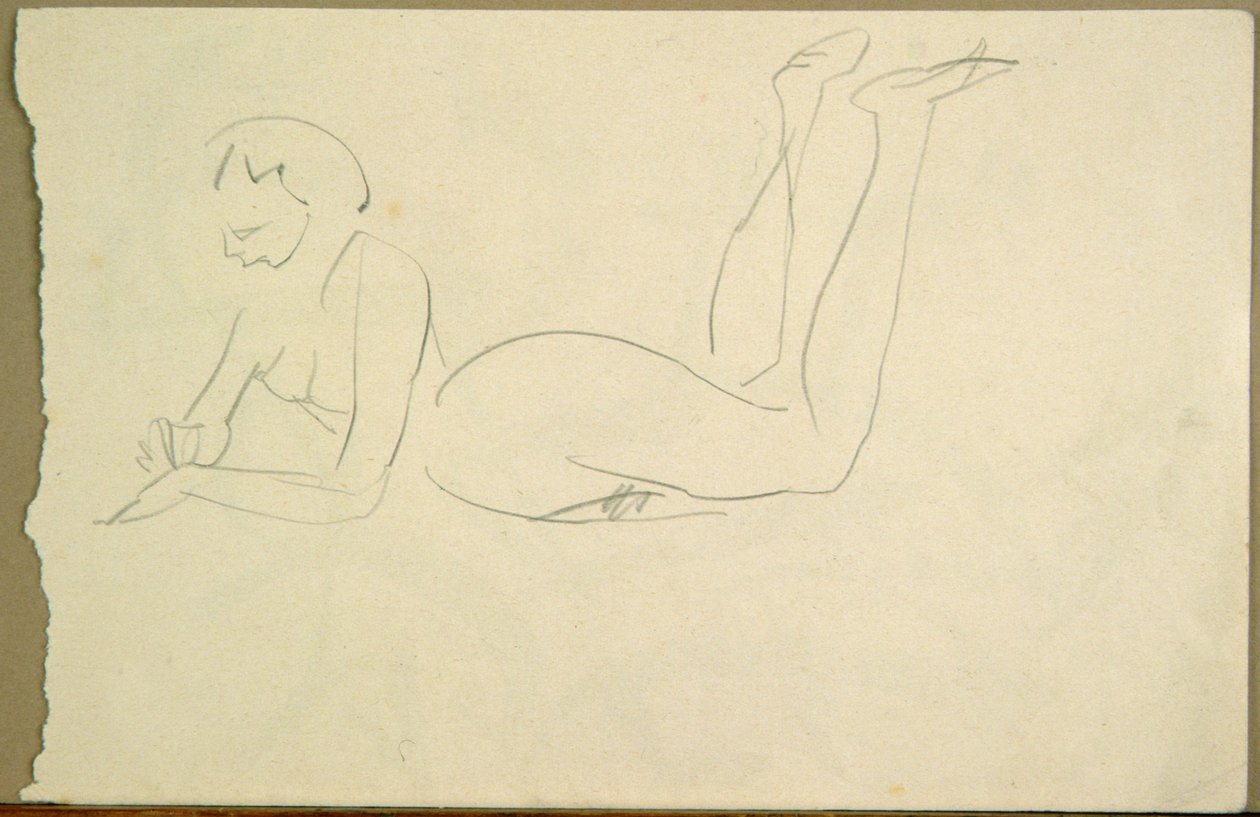 Alaston tyttö makaa lattialla (muste paperille) tekijältä Henri Gaudier Brzeska
