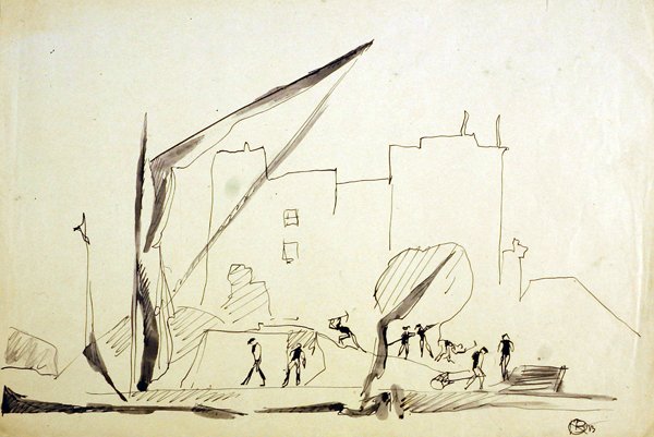 Thamesin proomu Lontoon satamassa tekijältä Henri Gaudier Brzeska