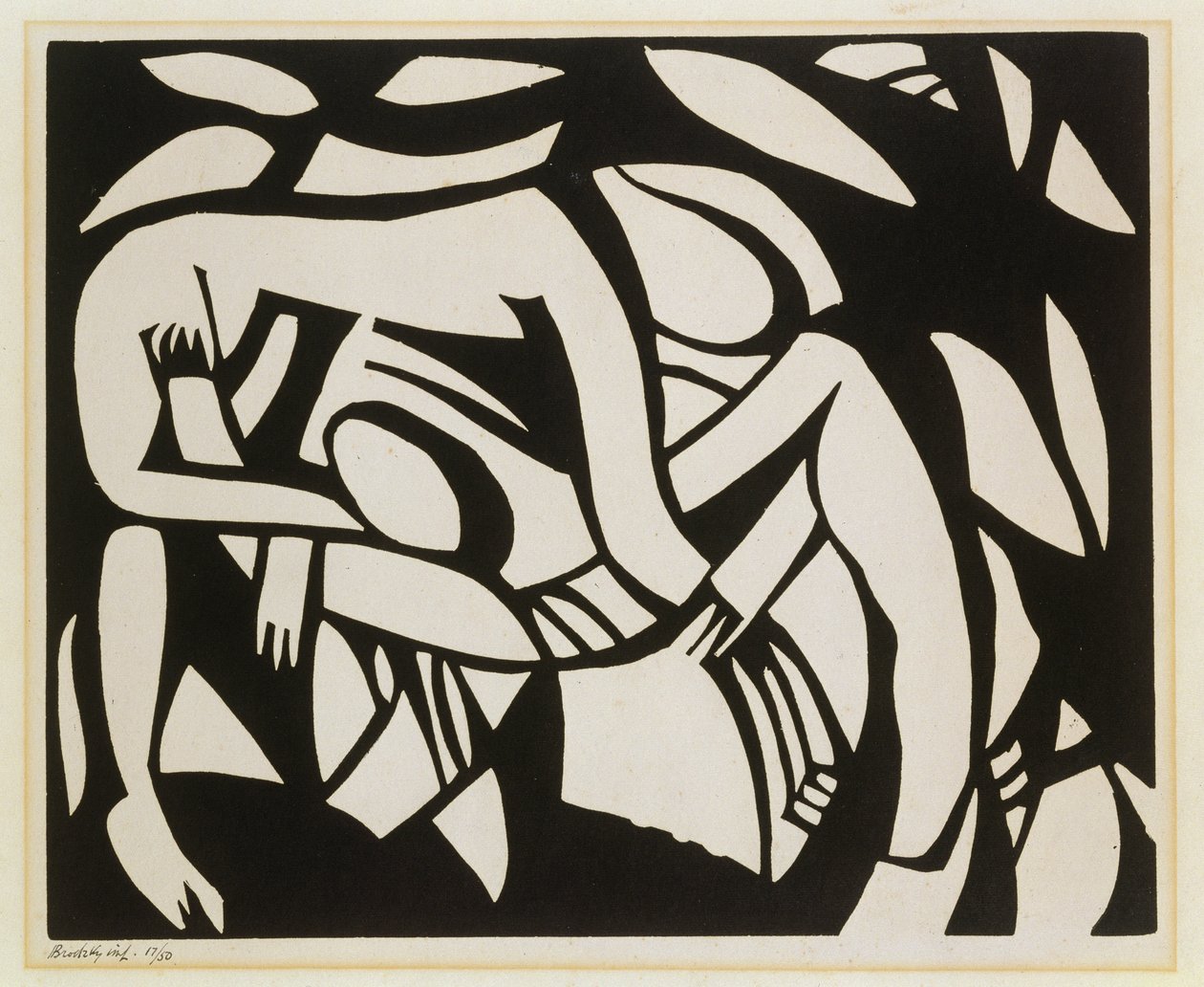 Wrestlers, n. 1914 (linopiirros) tekijältä Henri Gaudier Brzeska