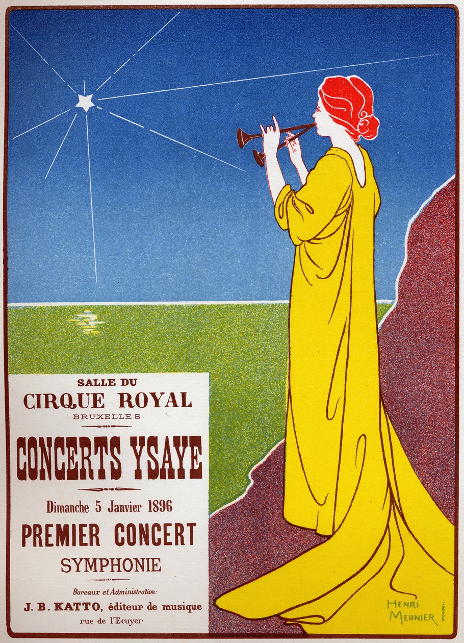 Musiikki. Ysayen konsertit Bruxellesissa. Juliste: H. Meunier, Belgia tekijältä Henri Georges Jean Isidore Meunier