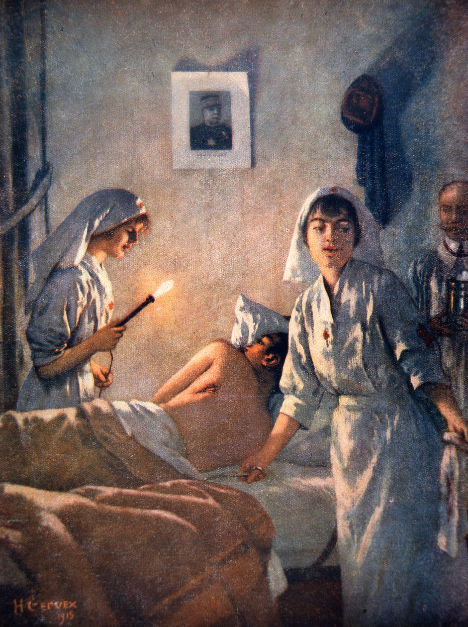 Ranskalaiset sairaanhoitajat hoitavat haavoittuneita sotilaita tekijältä Henri Gervex