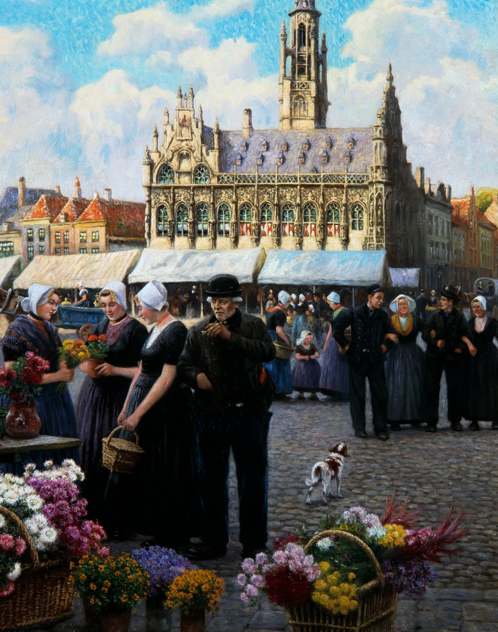 Kukkamarkkinat Middelburgissa (öljy kankaalle) tekijältä Henri Houben