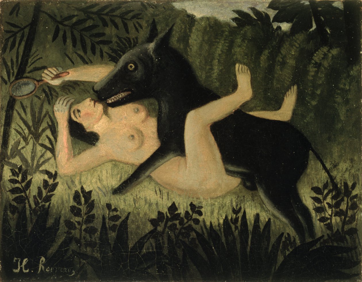 Kaunotar ja hirviö, noin 1908 (öljy kankaalle). tekijältä Henri J.F. (1844-1910) Rousseau