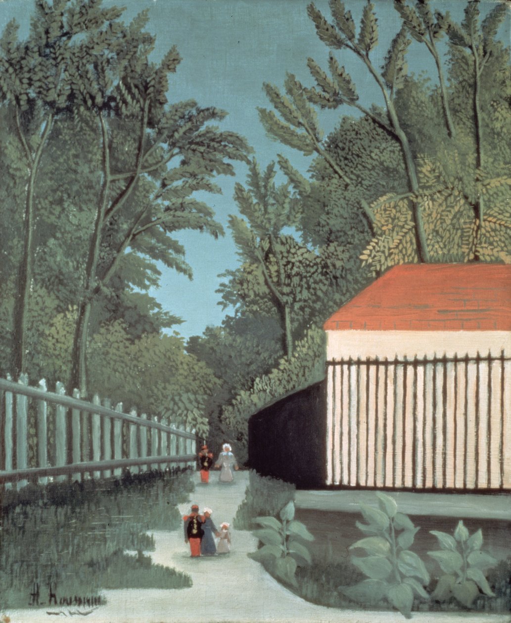Maisema Montsouris Parkissa viidellä hahmolla tekijältä Henri J.F. Rousseau