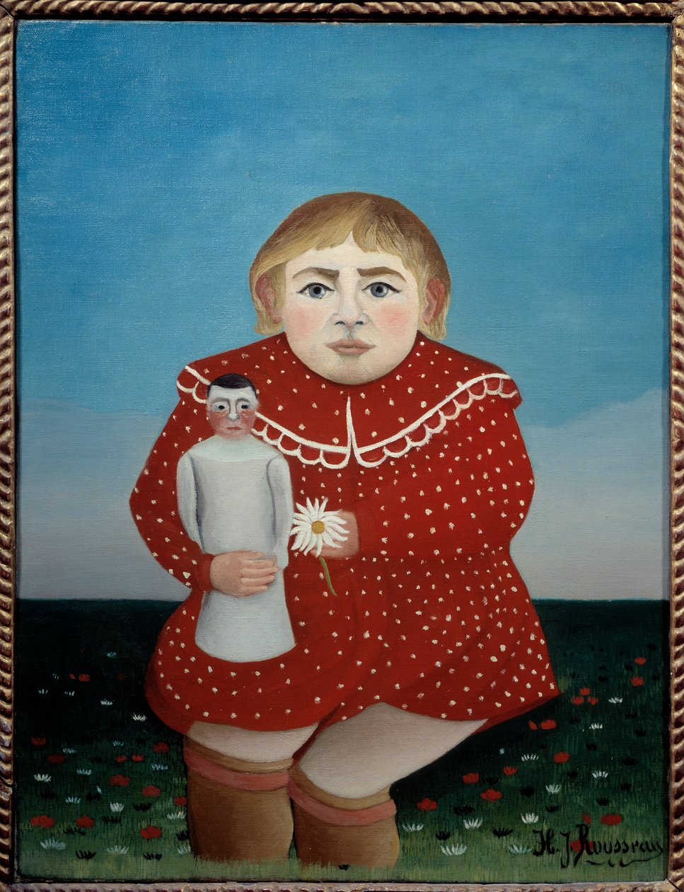 Lapsi nuken kanssa Henri Rousseau dit le Douanier (1844-1910) maalaus 1904 Su. 0,67x0,52 m Pariisi, Orangerie-museo - Lapsi nuken kanssa. Henri Rousseaun maalaus Le Douainier Rousseau (1844-1910) tekijältä Henri J.F. Rousseau