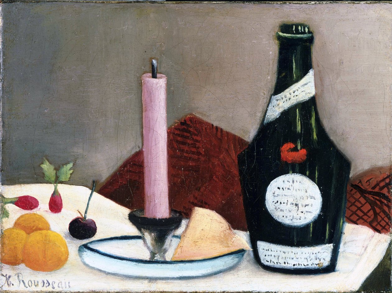 "Asetelma - vaaleanpunainen kynttilä" Henri Rousseau dit le Douanier (1844-1910) maalaus 1909 Phillips Collection, Washington, D.C. tekijältä Henri J.F. Rousseau