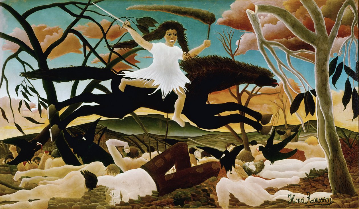 Henri Rousseau dit le Douanier Rousseaun (1844-1910) maalaus Sota tai eripuraisuuden ratsastus. 1894. Sun 114x195 Paris, Musee d