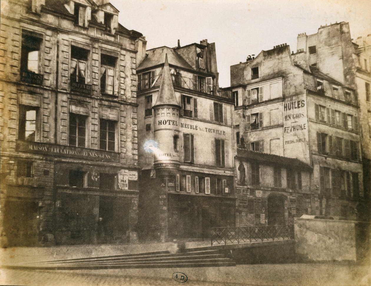 Näkymä Parisian Street -kadulta kohti Hotel de Villeä, n. 1851 (kalotyyppikuva) tekijältä Henri Jean Louis Le Secq