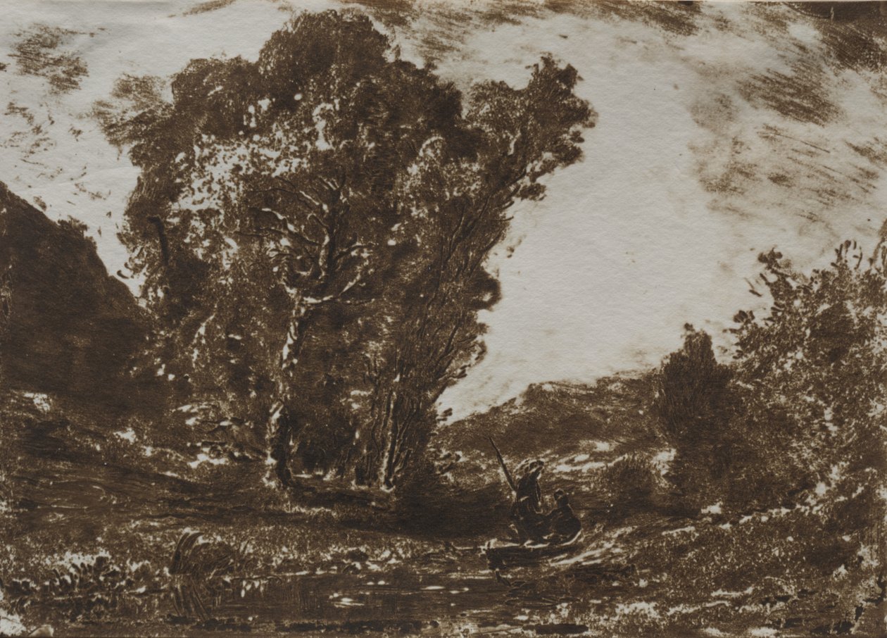 Kaksi venemiestä suolla lähellä puujoukkoa, n. 1857. tekijältä Henri Joseph Constant Dutilleux