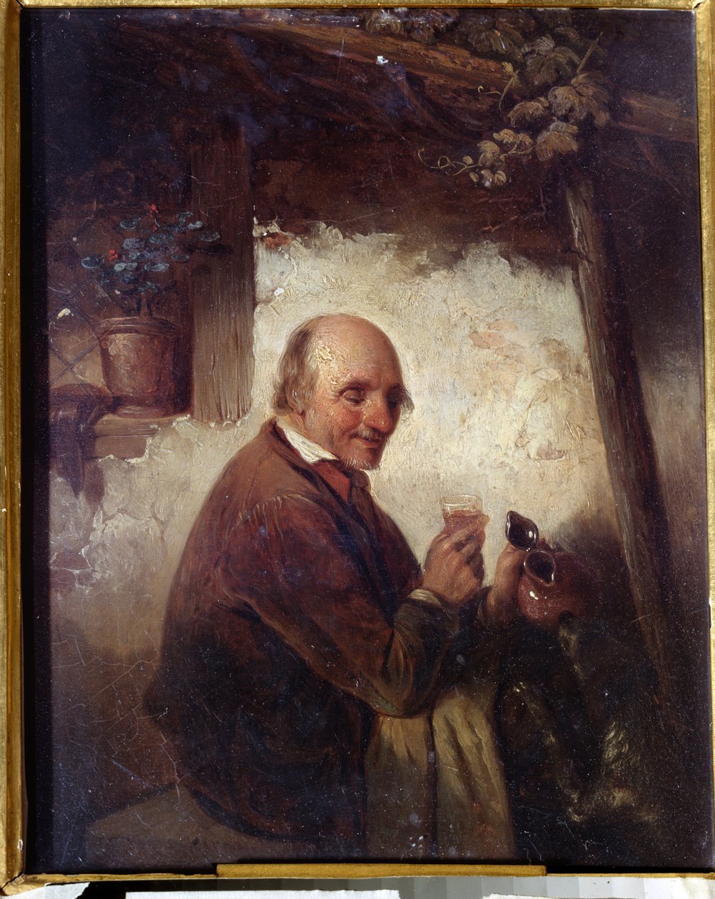 ""Mies viinilasilla" (mies viinilasilla) Henri Joseph Gommarus Carpenteron (1820-1874) maalaus 1800-luvun Ivan Kramskoyn taidemuseo (tai Kramskoi) Voronezhissa (Voronezh), Venäjä. tekijältä Henri Joseph Gommarus Carpentero
