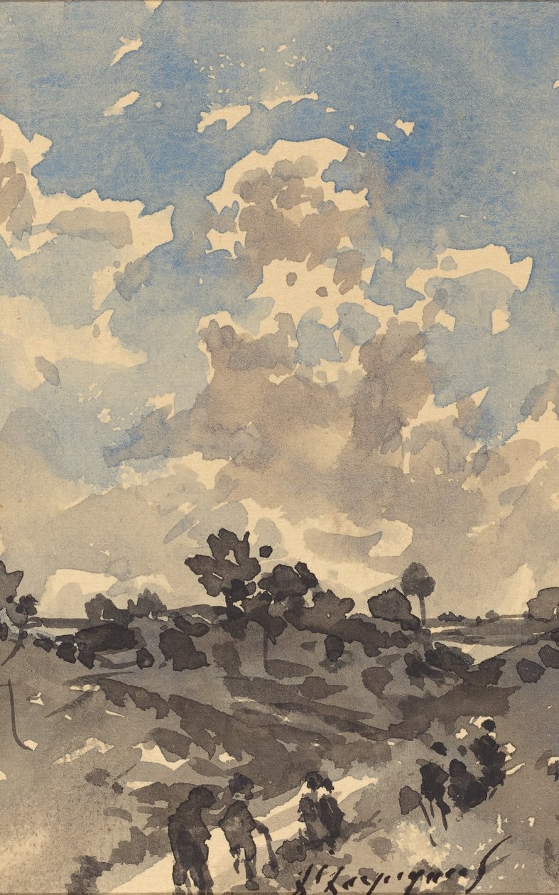 Maisema, jossa hahmot kävelevät polkua pitkin tekijältä Henri Joseph Harpignies