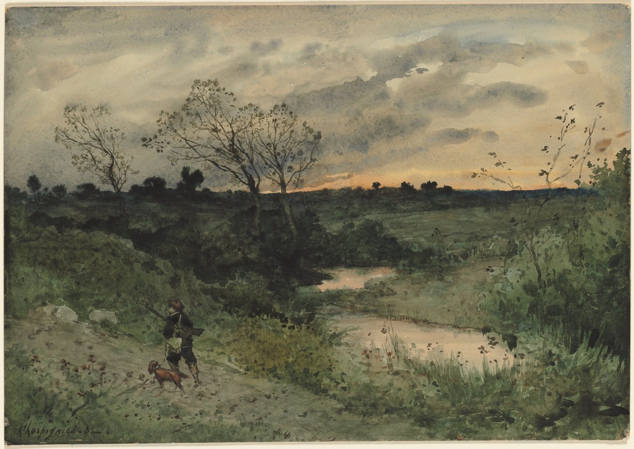 Dawn – Metsästäjä koiran kanssa tekijältä Henri Joseph Harpignies