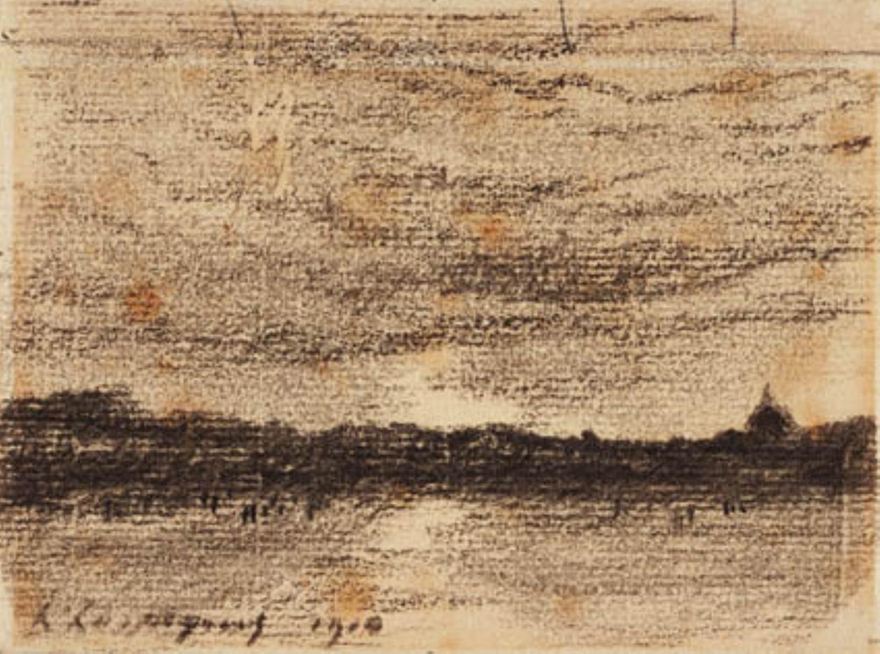 Auringonlaskun maisema, josta on näkymä veden yli kohti kaupunkia tekijältä Henri Joseph Harpignies