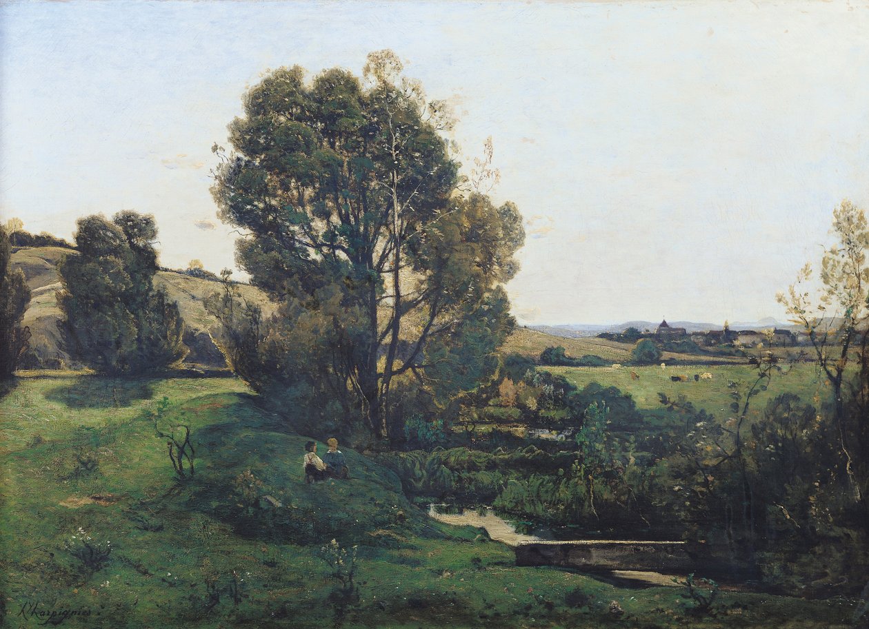 Näkymä Moncel-sur-Seinestä, noin 1868 tekijältä Henri Joseph Harpignies