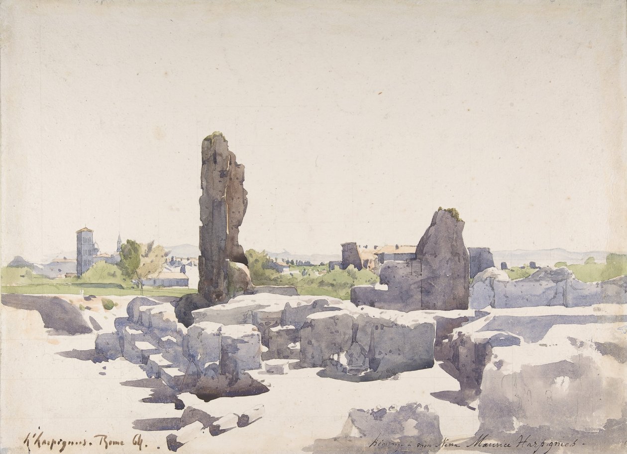 Näkymä Colosseumille Domitianuksen basilikasta ja Flaviuksen palatsista, Rooma, 1864. tekijältä Henri Joseph Harpignies