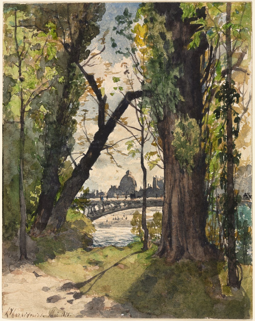 Näkymä Institut de Francelle Pont Royalin juurelta tekijältä Henri Joseph Harpignies