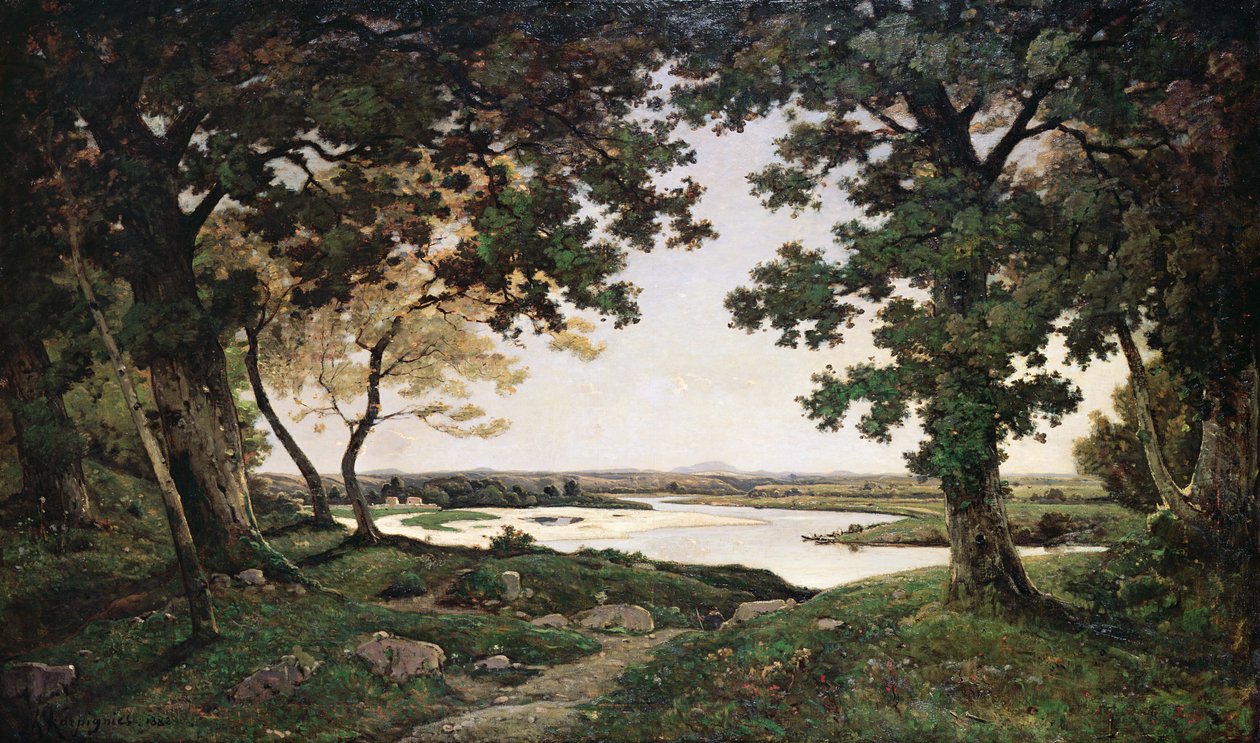 Metsäinen maisema hiekkajoen kanssa, 1882 tekijältä Henri Joseph Harpignies