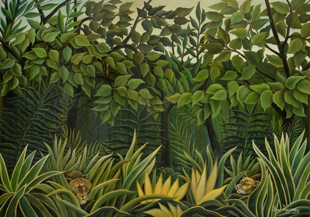 Kaksi leijonaa viidakossa, 1909-1910. tekijältä Henri Julien Félix Rousseau