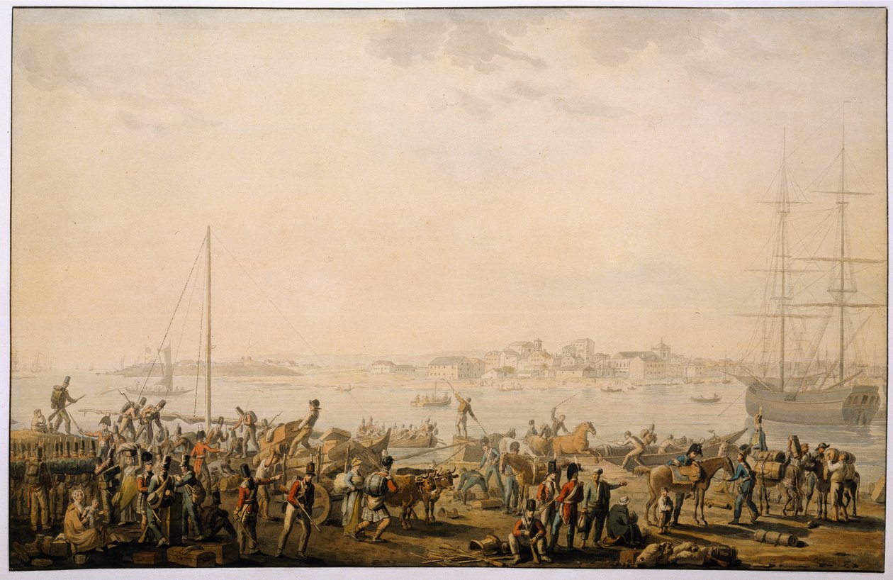 Brittiarmeijan maihinnousu Mondego Baylle, noin 1808 tekijältä Henri LEveque
