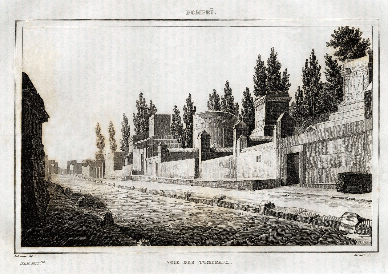 Tie haudoihin, Pompejissa, Labrouste kaiverrus, teoksessa "Picturesque Italy", Amable Coste, toimittaja, Pariisi tekijältä Henri Labrouste