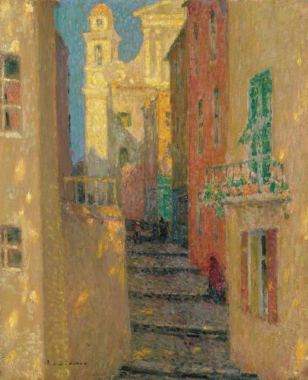 Rue de lEglise, Villefranche-sur-Mer, 1928 tekijältä Henri Le Sidaner