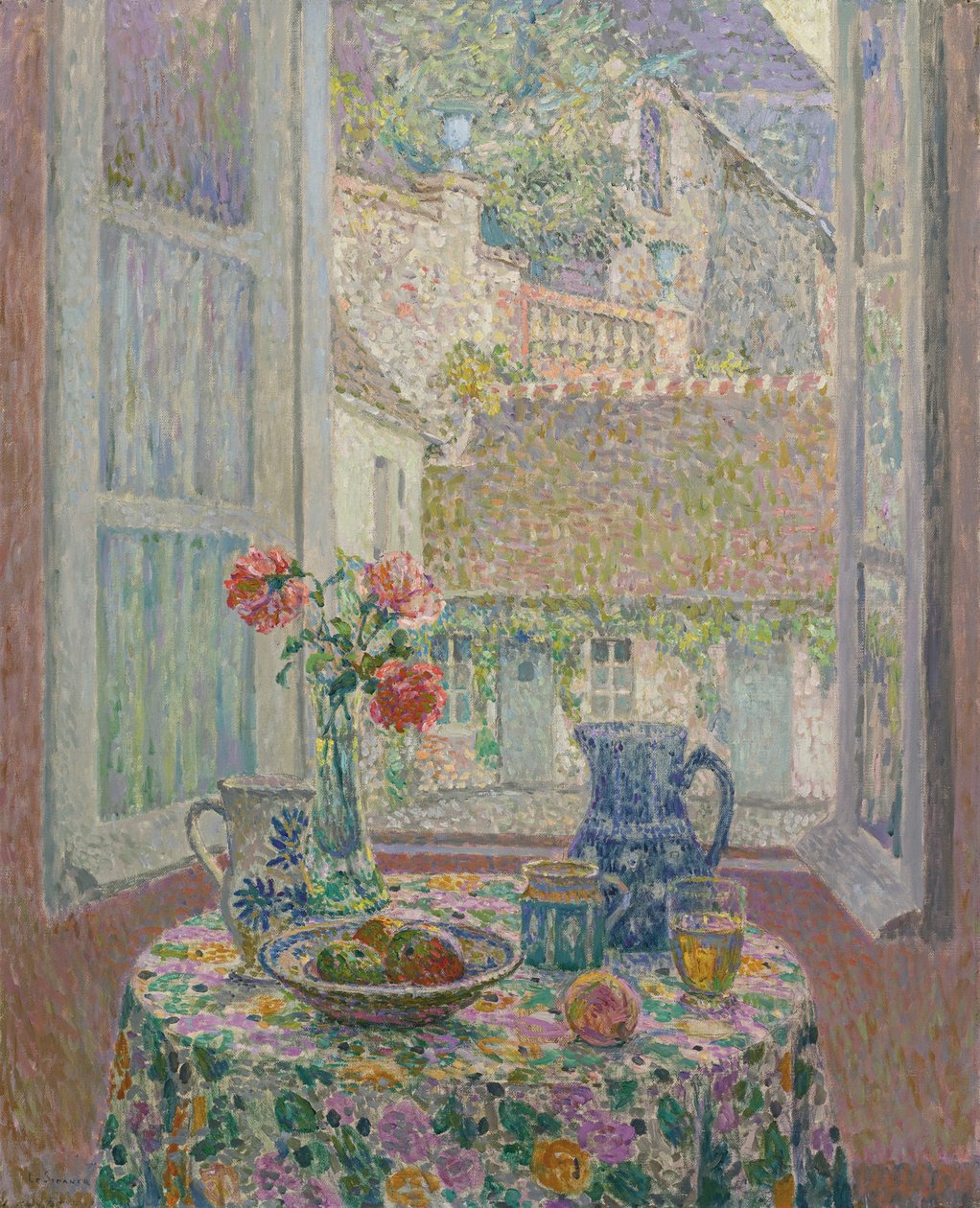 Pöytä sisäpihalle päin, 1926 tekijältä Henri Le Sidaner