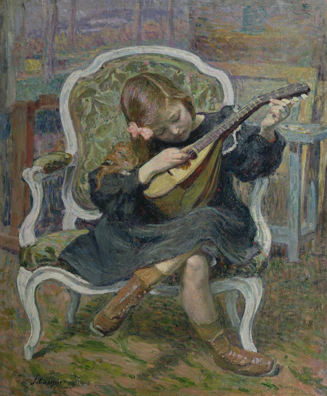 Tyttö soittaa mandoliinia tekijältä Henri Lebasque