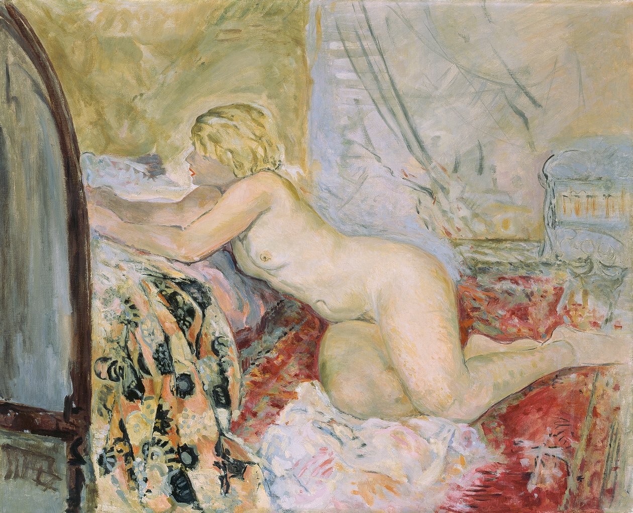 Alaston makaa sänkyä vasten, tekijältä Henri Lebasque