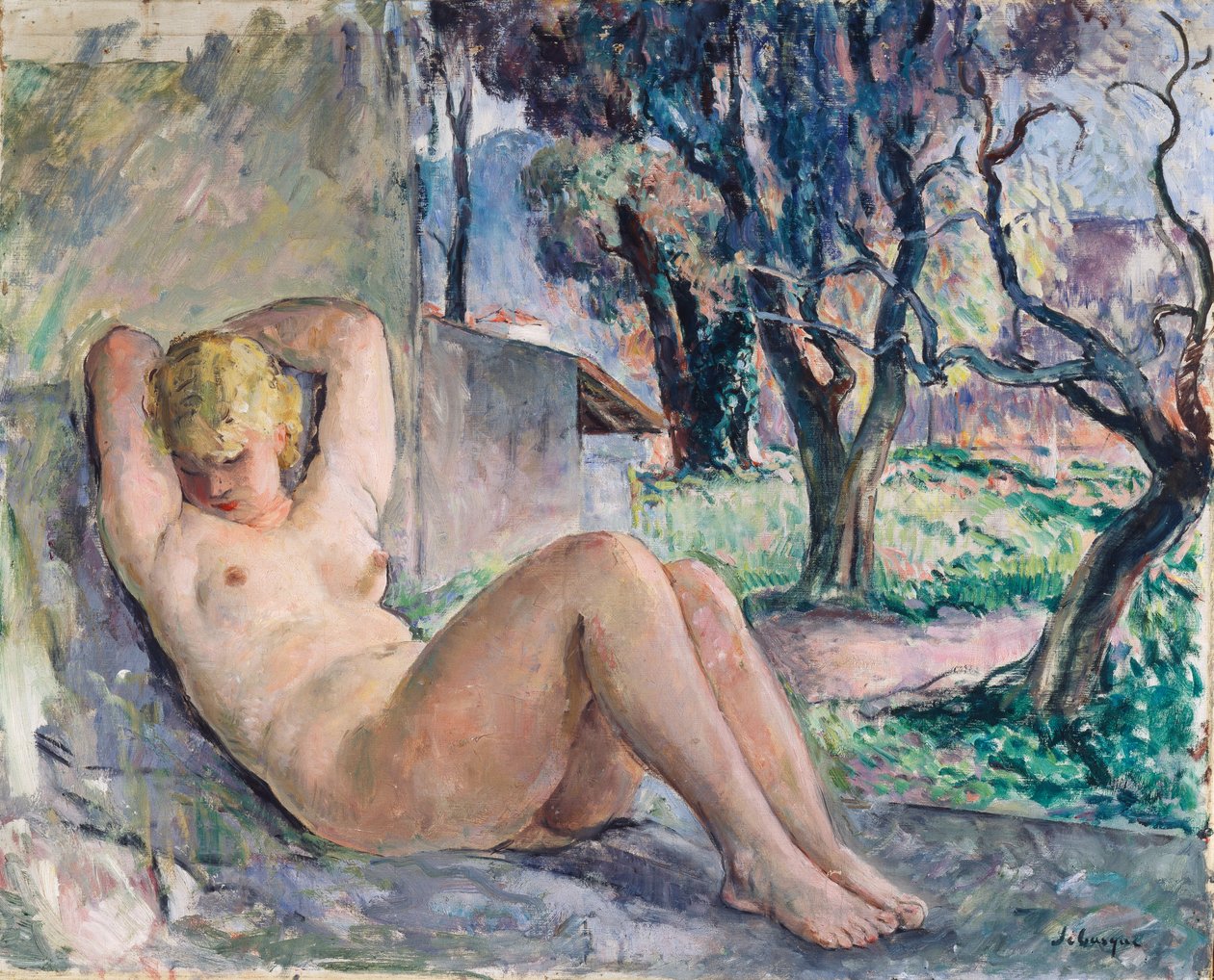 Alaston makaa puutarhassa, n.1934 tekijältä Henri Lebasque