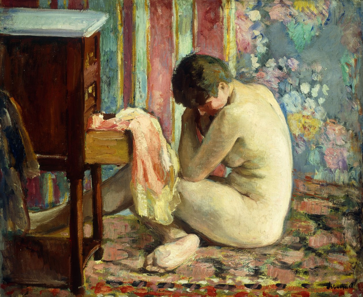 Nude vaaleanpunaisella paidalla; Nu a la Chemise Rose, 1926 tekijältä Henri Lebasque