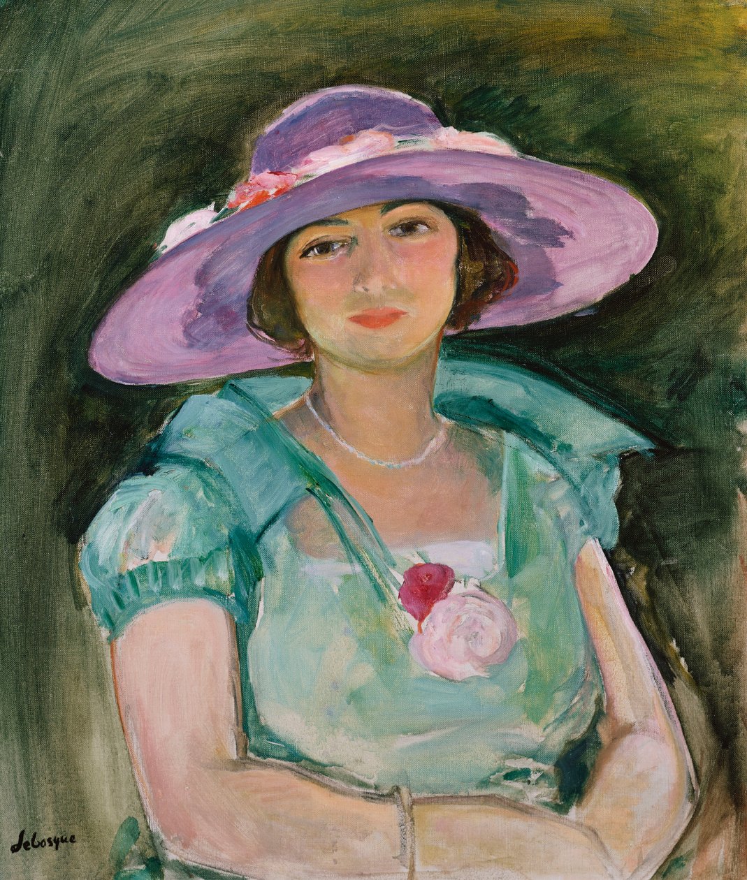 Marthe Lebasquen muotokuva violetissa hatussa, 1925-26 tekijältä Henri Lebasque