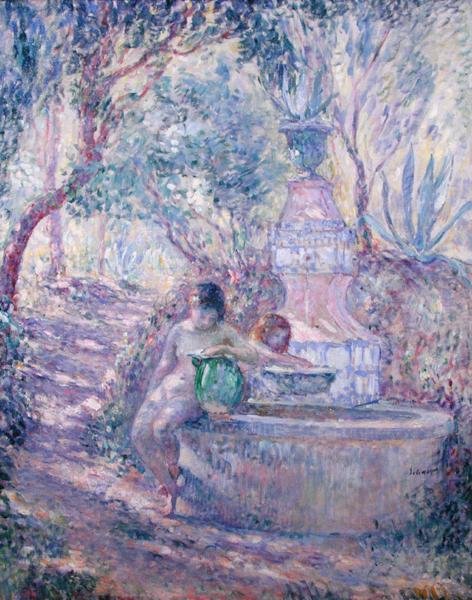St. Tropezin suihkulähde, n. 1895 (öljy kankaalle) tekijältä Henri Lebasque