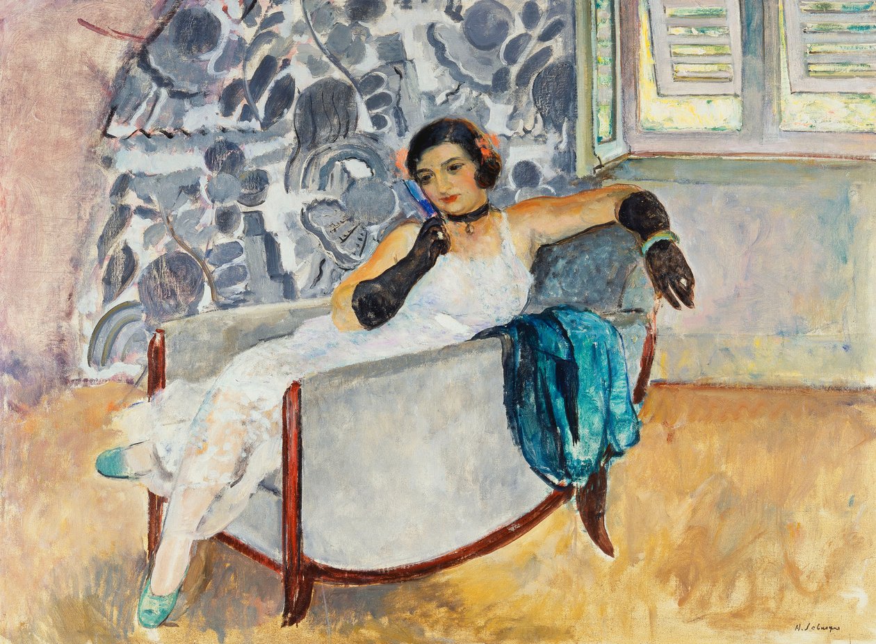 nainen mustat hanskat; Nainen mustissa hansikkaissa, n. 1930 tekijältä Henri Lebasque