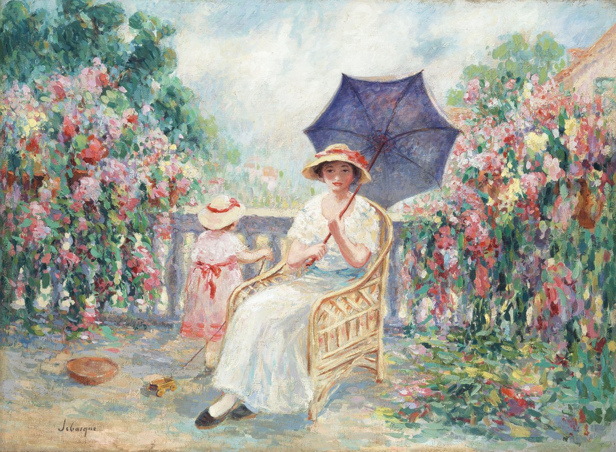 Nuori tyttö ja lapsi terassilla, 1914-15 tekijältä Henri Lebasque