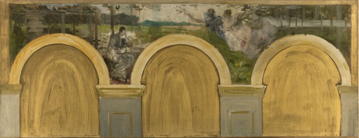 Luonnos Salon des Sciences -tapahtumaa varten Pariisin kaupungintalolla: Tieteen kruunajaiset, vuosien 1888 ja 1892 välillä (öljy kankaalle, neliö). tekijältä Henri Lerolle