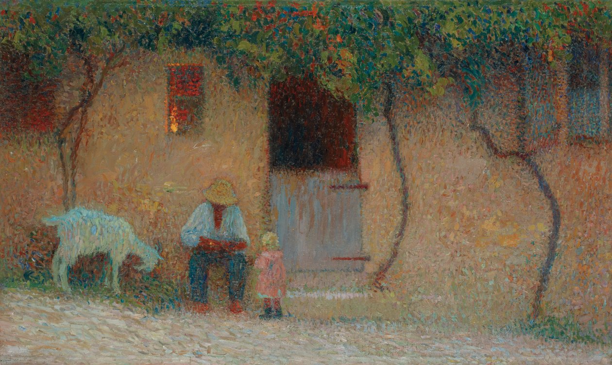 Talonpoika kotinsa ulkopuolella Labastide-du-Vertissä; Talonpoika talonsa edessä Labastide-du-Vertissä, n. 1910 tekijältä Henri Martin