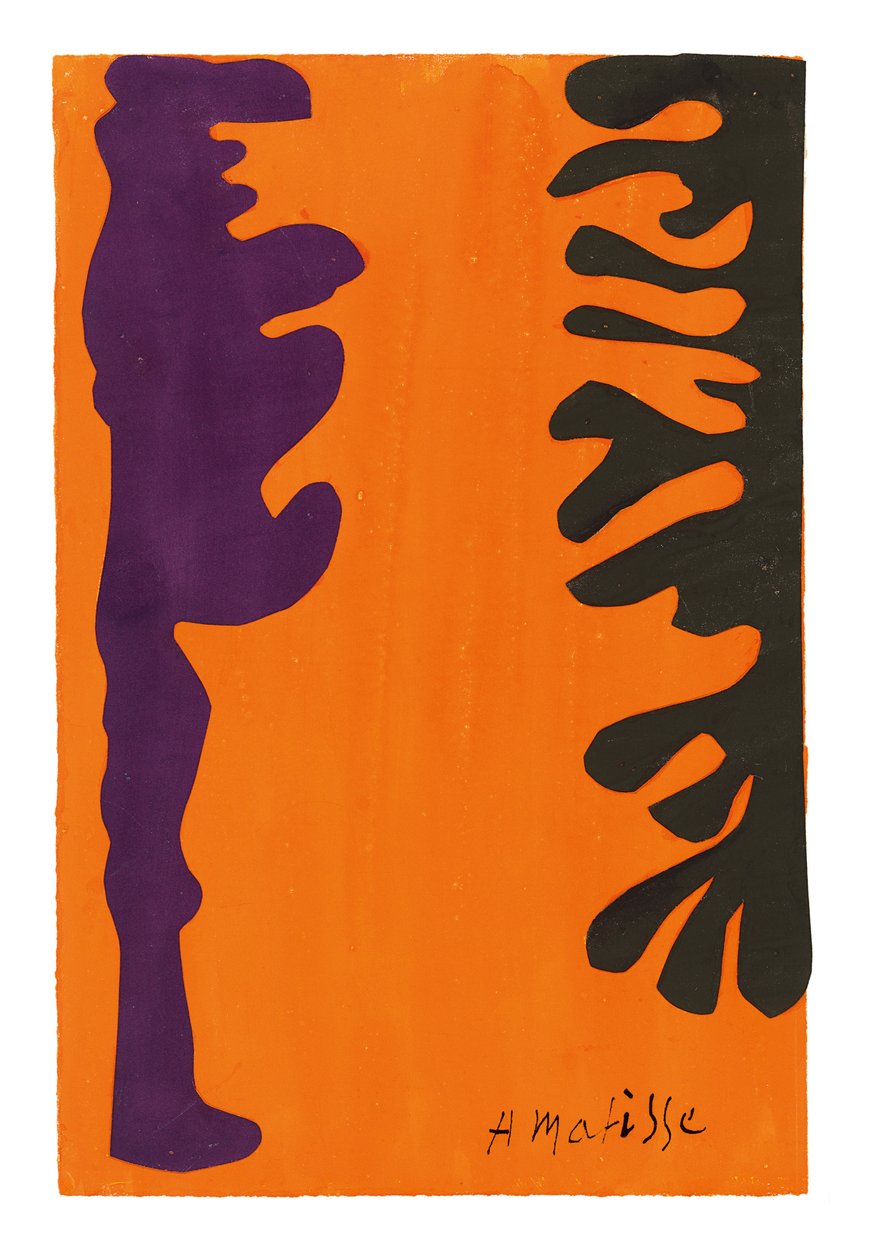 Mustat ja violetit arabeskit oranssilla pohjalla tekijältä Henri Matisse