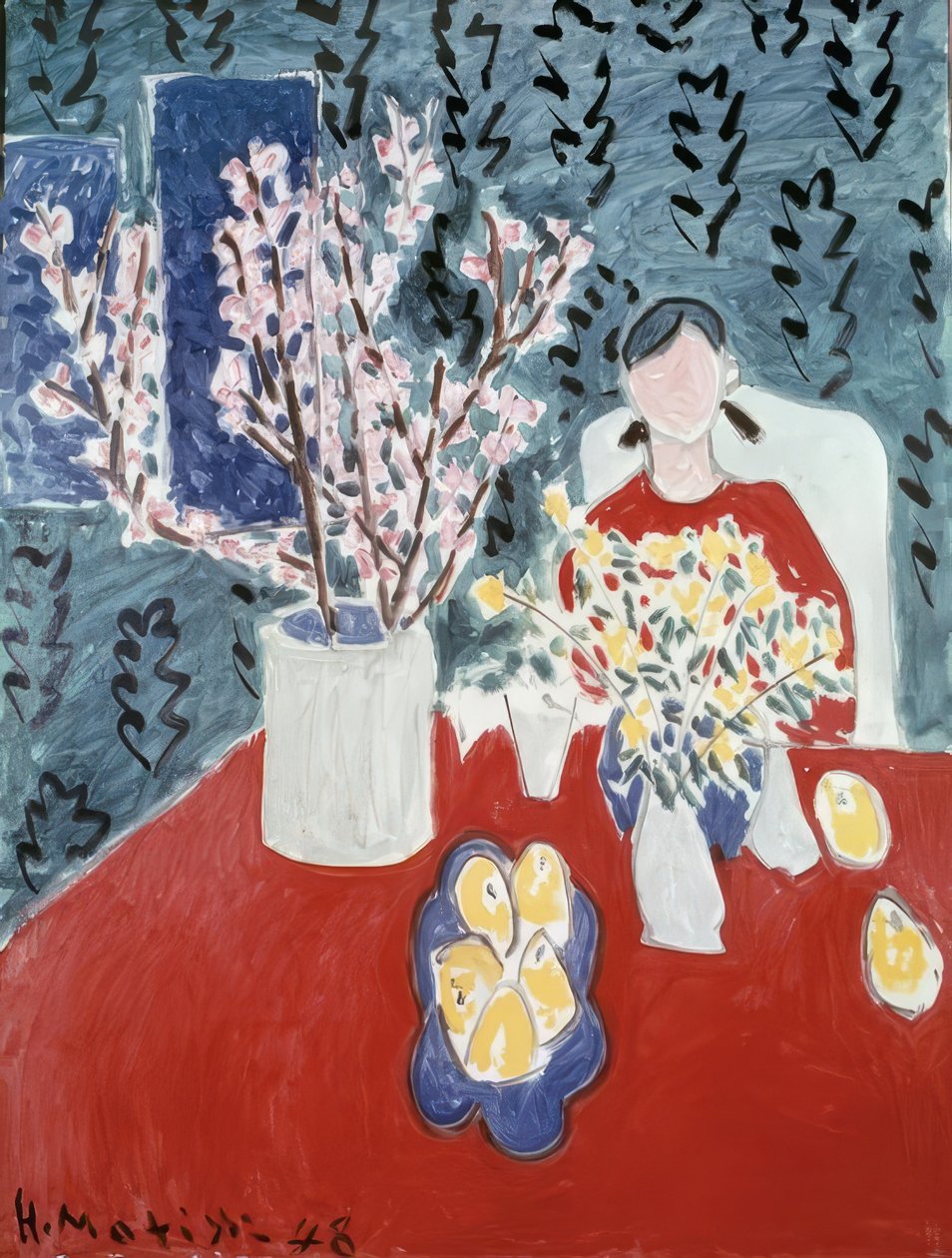 Luumupuun oksat vihreällä taustalla tekijältä Henri Matisse