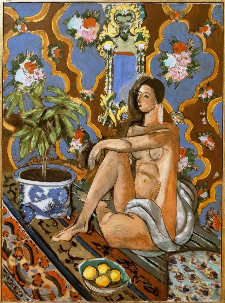 Koristeellinen hahmo koristeellisella taustalla tekijältä Henri Matisse