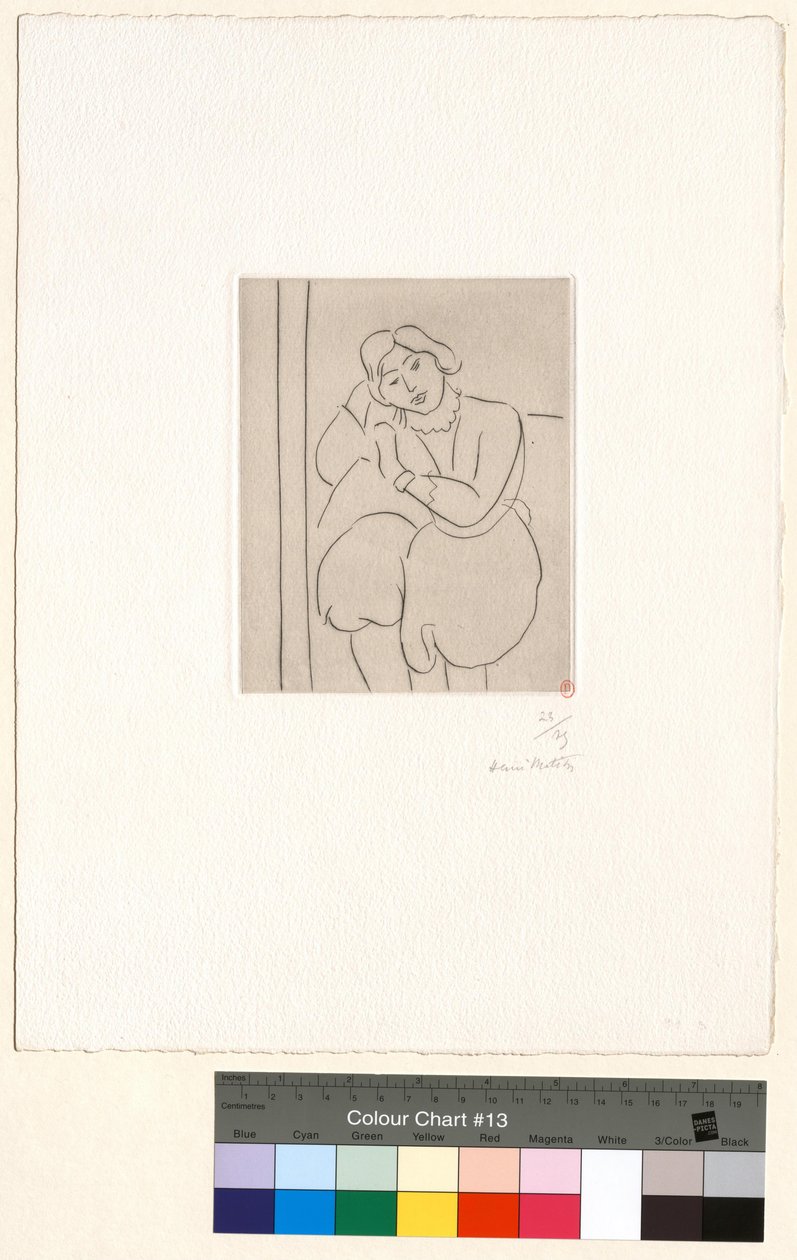 Istuva nainen, pää nojautuneena oikeaan käteen tekijältä Henri Matisse