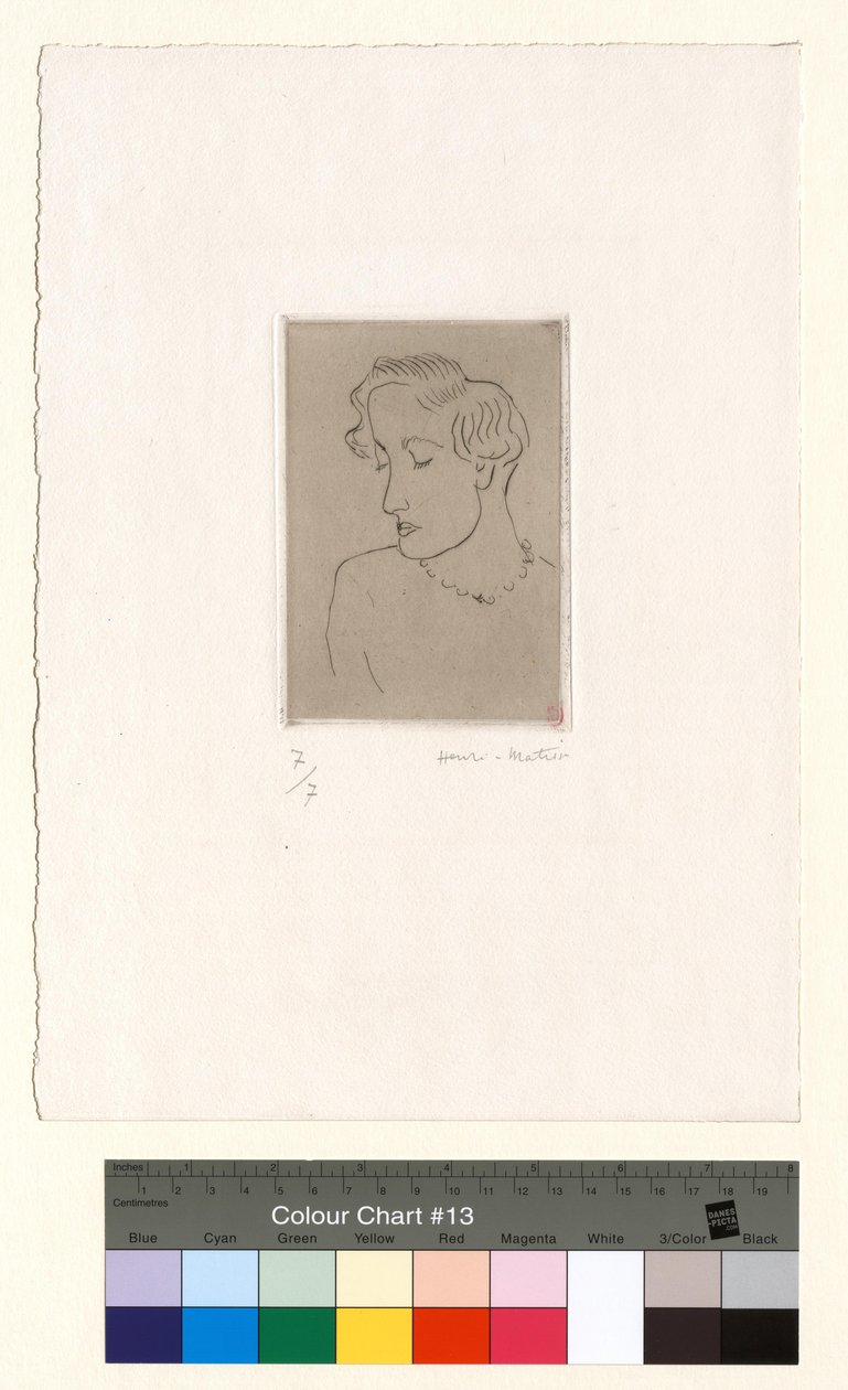 Nainen, katse alaspäin, 3/4-profiili vasemmalle tekijältä Henri Matisse